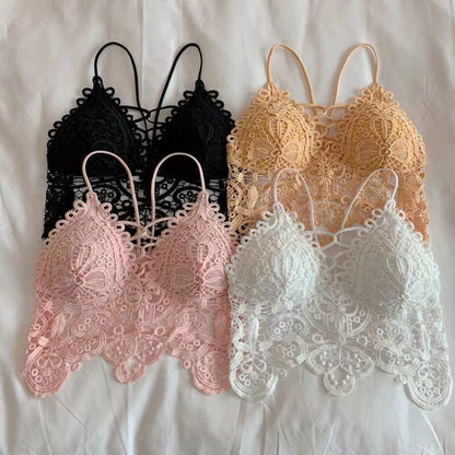 maoxiangshop New Women Hollow Out Bralette Solid Color Beauty Back Lace Underwear Sexy Vest Female Add Pad Wireless Bra Suspender Top