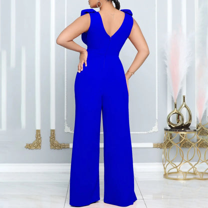 maoxiangshop Elegant Jumpsuits & Rompers for Women V Neck Sleeveless Belt Waisted Straight Luxury Female Birthday Party Dinner Outfits Cloth