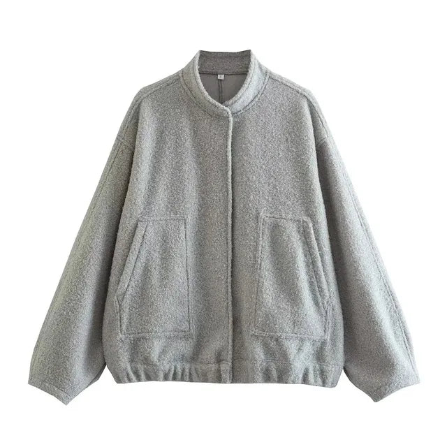 maoxiangshop -  Solid Bombers Jackets Coat For Women Loose Long Sleeve With Button Outwear Tops Autumn Fashion Casual Female Pocket Jacket