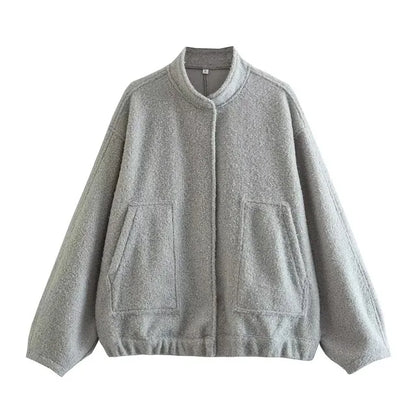 maoxiangshop -  Solid Bombers Jackets Coat For Women Loose Long Sleeve With Button Outwear Tops Autumn Fashion Casual Female Pocket Jacket