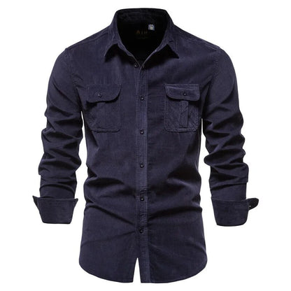 maoxiangshop New Men's Shirt Fashion Corduroy Shirts Men Business Casual Single Breasted Cotton Men Shirts Solid Color Slim Fit Full Top