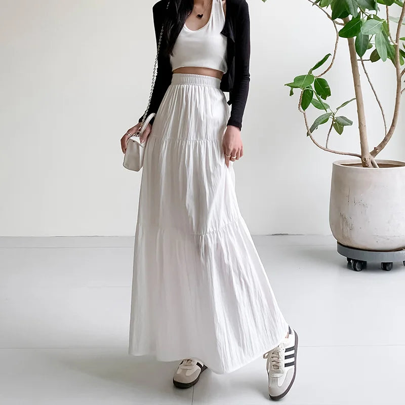 maoxiangshop New White Long Skirts for Women Summer Y2k Clothes Korean Fashion High Waist Harajuku Elegant Casual Dance Pink Skirt Woman 2024