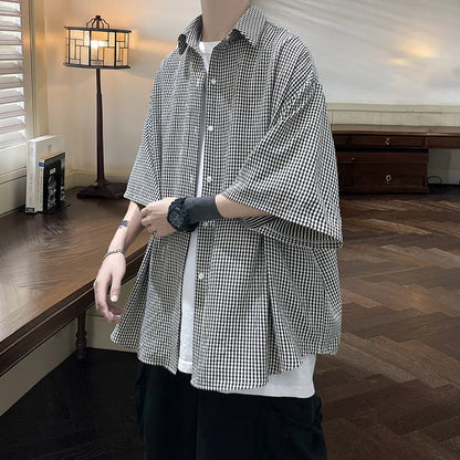 maoxiangshop Shirt Man fashion Streetwear Casual Plaid Shirt Men'S Half Sleeve High Quality 2024 Loose Spring Summer Fashion Chemise Homme