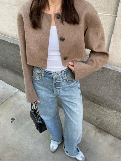 maoxiangshop  -  Women's Bomber Jacket Coat Demi-season Round Neck Button Cropped Jacket Fashion Casual Ladies Autumn New In Outerwears