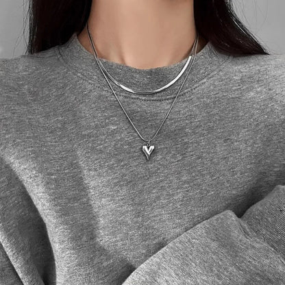 maoxiangshop Charm Stainless Steel Double Layer Peach Heart Pendant Necklace Jewelry for Women Cute Cool Clavicle Chain Aesthetic Y2k Jewelry