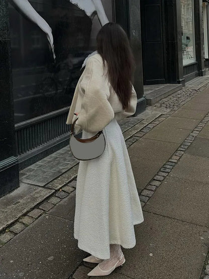 maoxiangshop  -  Chic Woolen Women's Short Coats O Neck Long Sleeve One Button Coat 2024 Autumn Winter Elegant Female Commute Outerwears