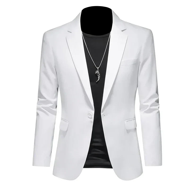 maoxiangshop Fashion Men's Business Casual Blazer White Red Green Black Solid Color Slim Fit Jacket Wedding Groom Party Suit Coat M-6XL