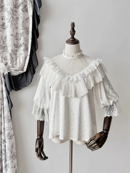 maoxiangshop  -  Muppet Mind Ben~Classic Lolita Shirt V-neck Short Sleeves Blouse