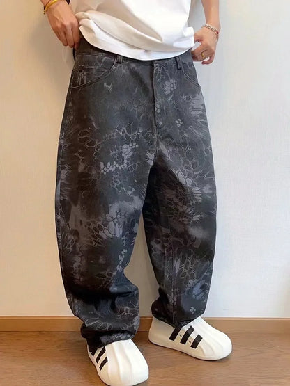 maoxiangshop Snake Animal Print Camouflage Pants for Men Wide Leg Jeans Demin Trousers Male Streetwear  Hip Hop Vintage Casual