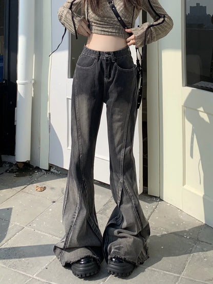 maoxiangshop Harajuku Streetwear Retro Black Fashion Women High Waist Jeans Loose Wide Leg Straight Loose Denim Trousers Y2K Baggy Pants