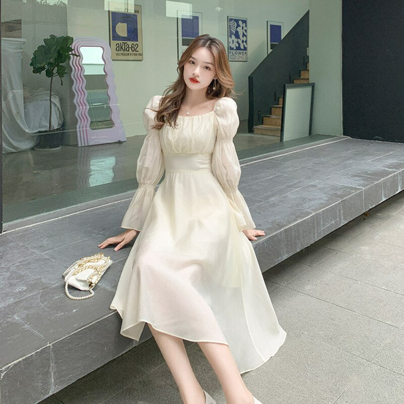 maoxiangshop Backless Sexy Vintage Fairy Dress Women Sweet Elegant Princess Evening Party Dresses Female Casual Korean Long Sleeve Chic Dress