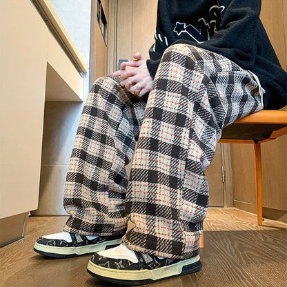 maoxiangshop Green Plaid Pants Men Harajuku Winter Wide Leg Checked Trousers Male Oversize Big Size Casual Sweatpants Streetwear 8XL
