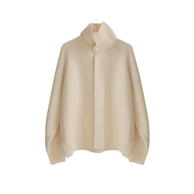maoxiangshop Winter Clothing Men's Luxury Knitted Jacquard Turtleneck Cardigan Sweatercoat Long Sleeve Casual Buttons Solid Color Coat