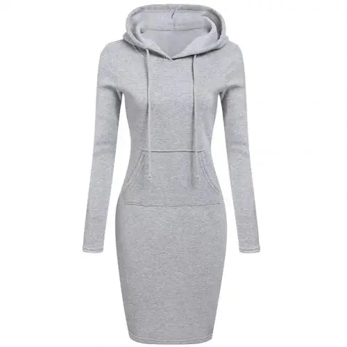 maoxiangshop Women Hoodies Winter Dresses Women Solid Color Long Sleeve Sweatshirts Bodycon Autumn Dress Women Robe Femme Knee Length Dress