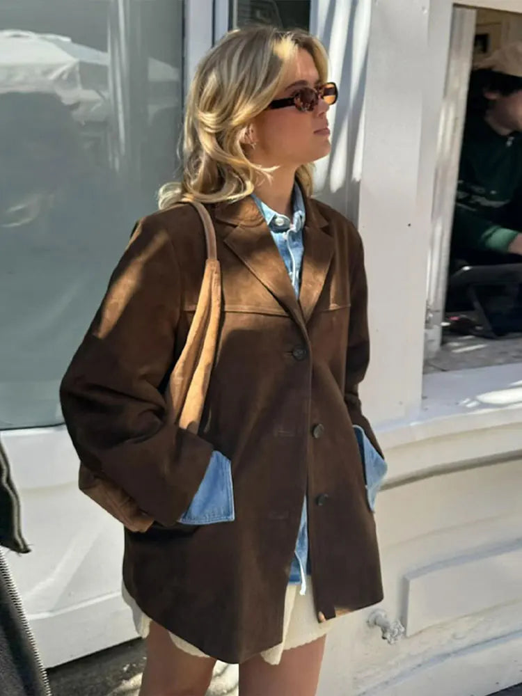 maoxiangshop  -  Women Elegant Vintage Solid Single Breasted Blazer Coat Fashion Lapel Long Sleeves Pocket Jacket Autumn Lady Commuting Outerwear