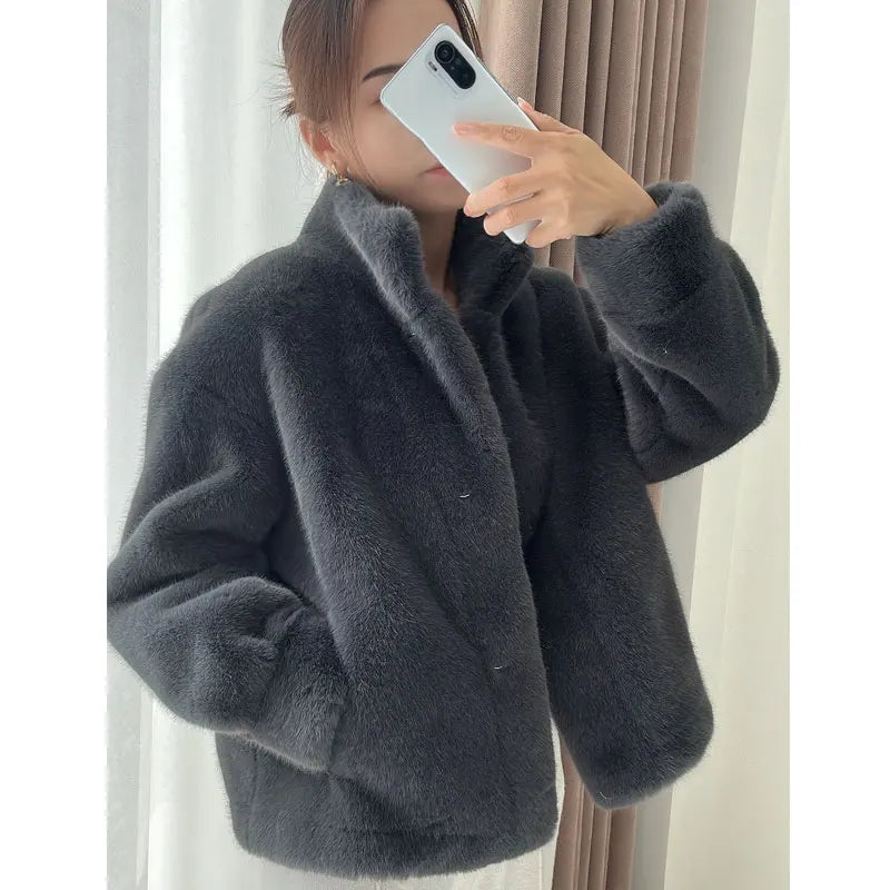 maoxiangshop Golden Mink Cashmere Fur One-Piece Fur Women Korean Style Short Coat Winter Thickened High Quality Women's Clothing