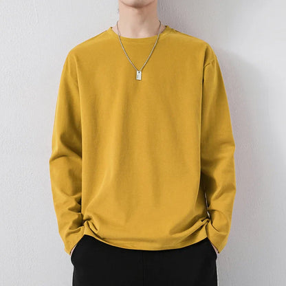 maoxiangshop New Klein Blue Long Sleeve T-shirt Men's Spring and Autumn New Solid Color Laydown Casual Top Coat Round Neck Underlay Shirt 5xl