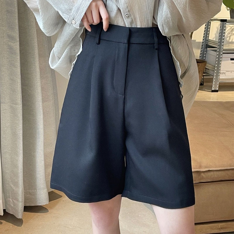 maoxiangshop Summer Women's Casual Solid Color High Waist Loose Shorts