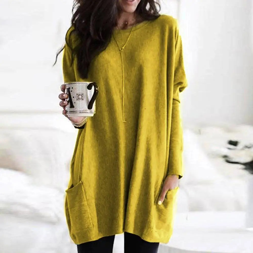 maoxiangshop Women‘s Long Sleeve Pocket Tunic Tops Blouse Ladies Casual Loose Jumper Pullover Plus Size Clothing For Female