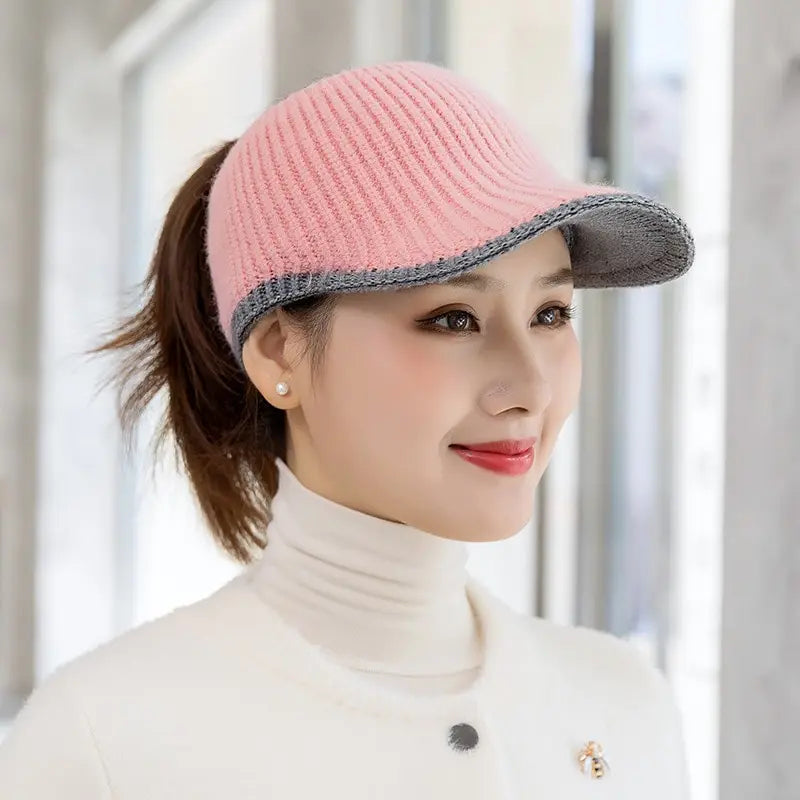 maoxiangshop Hats For Women Autumn Winter Sports Empty Top Caps Female Knitted Warm Baseball Cap Fashion Running Golf Sun Hat