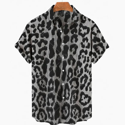 maoxiangshop Short Sleeve Leopard Men's Shirts For Man Clothing Hawaiian Fashion 3D Print Thin Lapel Floral Casual Oversized Imported Camisa
