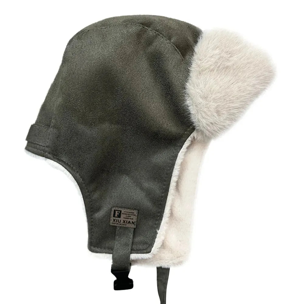 maoxiangshop  -  Women Bomber Hat Suede Plush Lined Trapper Cap Winter Warmer Windproof Russian Pilot Caps Ear Protect Skiing Riding Leifeng Hats