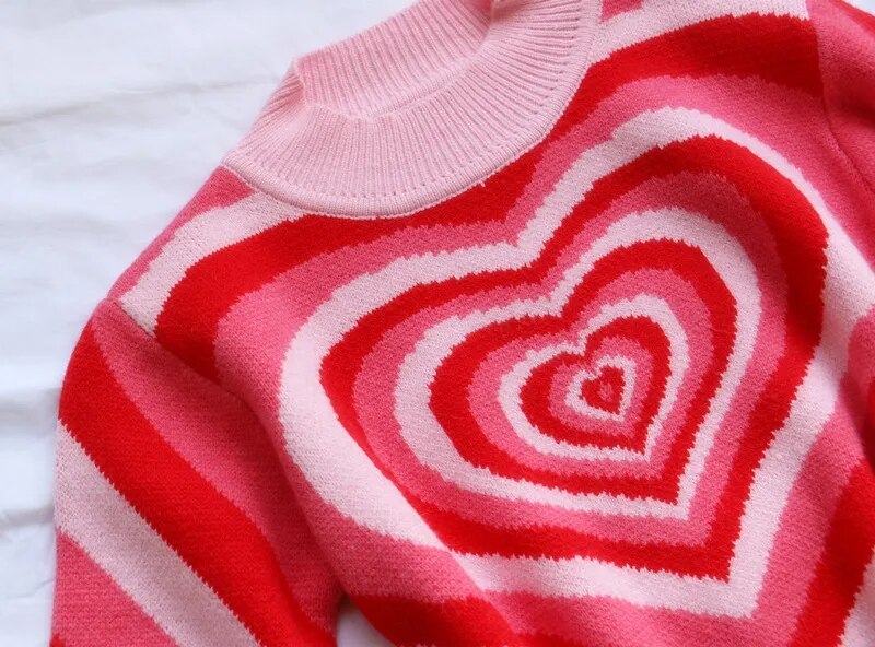 maoxiangshop All My Heart Jumper Mock Neck Knitted Pullover Sweater Women e-Girl y2K 90s Aesthetic Clothes