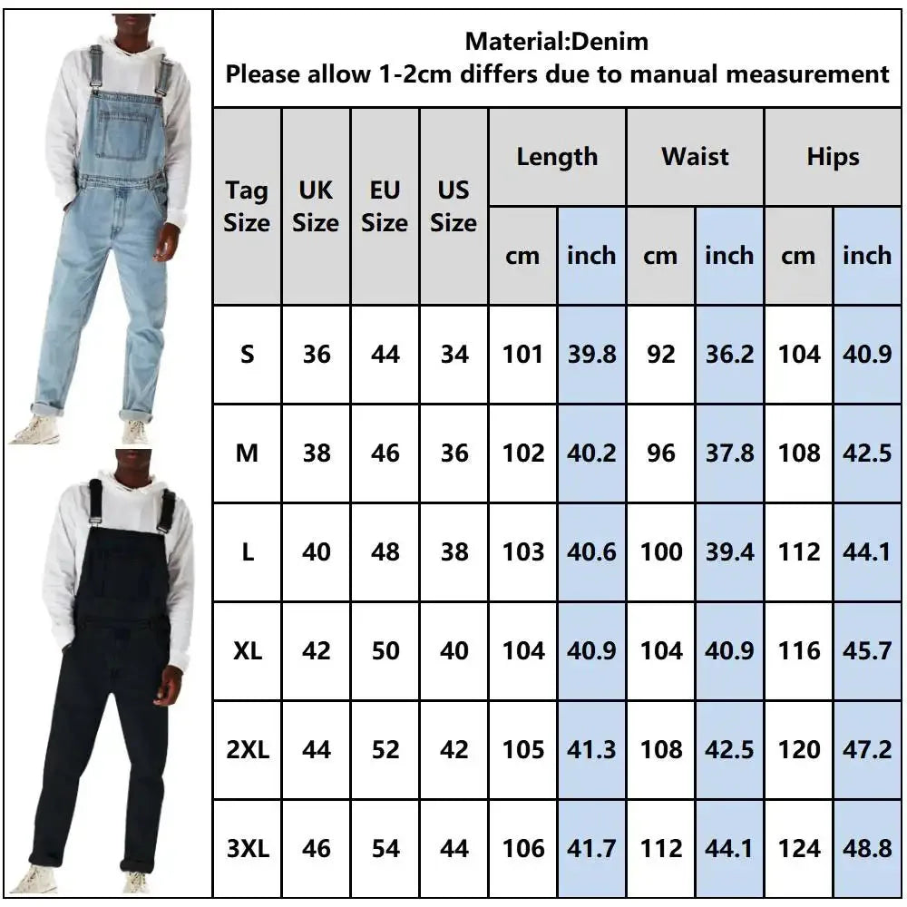 maoxiangshop Solid Color Jeans Overalls For Men Fashion Casual Suit High Waist Denim Jumpsuits Casual Oversized Pants Men Clothing Tracksuit