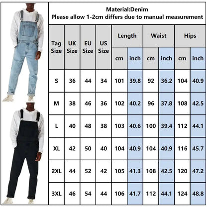 maoxiangshop Solid Color Jeans Overalls For Men Fashion Casual Suit High Waist Denim Jumpsuits Casual Oversized Pants Men Clothing Tracksuit