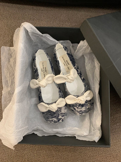 maoxiangshop  -  2024 NEW Korean style Lolita Mary Jane Shoes Women's Shoes Square Toe Women's Shoes Two Bow Ballet Flats Spring/Autumn Flats