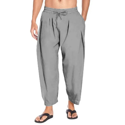 maoxiangshop Summer Mens Harem Pants Men Linen Lightweight Streetwear Solid Color Cotton Trousers Beach Track Pants Breathable Pants for Men
