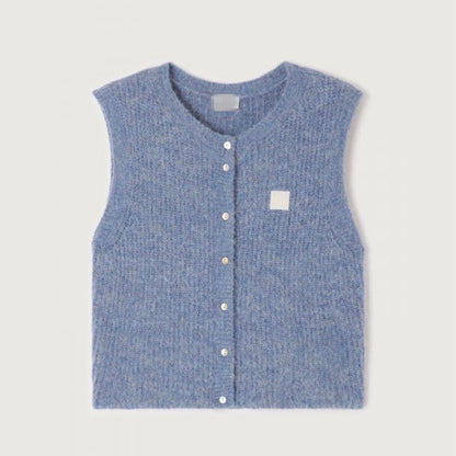 maoxiangshop  -  Women's Y2K Cute Knitted Tank Tops Casual Summer Solid Color Button-up Front Basic Sleeveless Aesthetic Sweater Vest