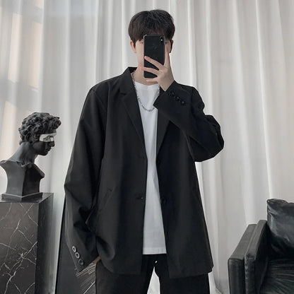 maoxiangshop Blazers Men Casual Solid Color Loose Long Sleeve Suit Jacket Streetwear for Male Daily Outerwear Autumn Suit's Tops Chic