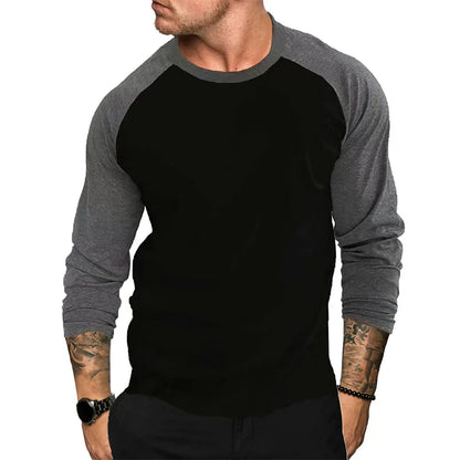 maoxiangshop New Casual Fashion Long Sleeves T Shirt Men Spring Autumn Patchwork Gym Clothing Fitness T-shirt Sports Raglan Sleeves Tshirt