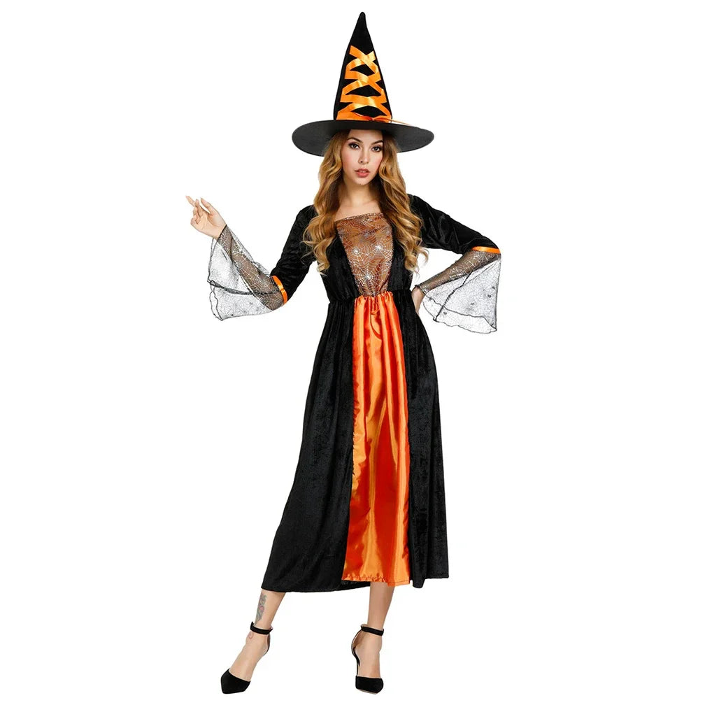 maoxiangshop  -  Witch Costume Women Long Sorceress Classic Dress Adult Renaissance Outfits Halloween Dress-up Disguise Role Playing Party Outfit