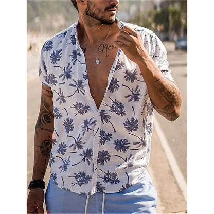maoxiangshop Fashion new men's shirt Hawaiian shirt geometric print Cuba collar white Hawaiian short sleeve plus size high quality coat