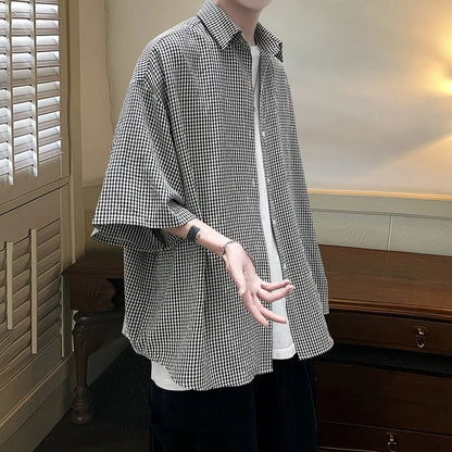 maoxiangshop Shirt Man fashion Streetwear Casual Plaid Shirt Men'S Half Sleeve High Quality 2024 Loose Spring Summer Fashion Chemise Homme