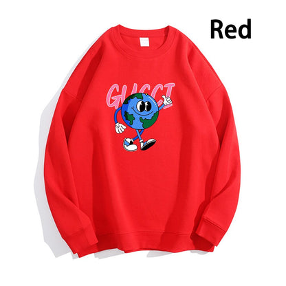 Earth Pattern Print Hoodies Autumn Winter Women's Fashion Versatile Multicolor O-Neck Sweatshirts Sweet Lovely Loose Fleece Tops