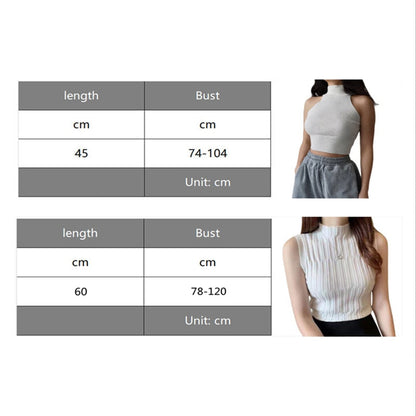 maoxiangshop Women Ribbed Halter Tank Crop Tops Summer Spring Base T-shirt Harajuku Adults Sleeveless Solid Color Round Neck Knit Tops