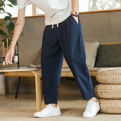 maoxiangshop Summer Men's Trousers Cotton Linen Fashion Casual Pants Solid Color Breathable Loose Shorts Straight Pants Streetwear M-5XL
