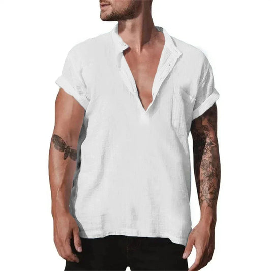 maoxiangshop Summer Cotton Linen Casual Shirt for Men Loose Casual Breathable Men's Lightweight Large Shirt Large Size Oversized T Shirt