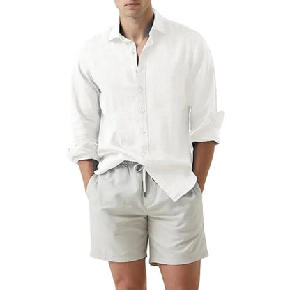 maoxiangshop Summer Shirt Beach Cotton Linen Shirts Men Cardigan Tops Long Sleeved Turn Down Collar Slim Fit Large Size