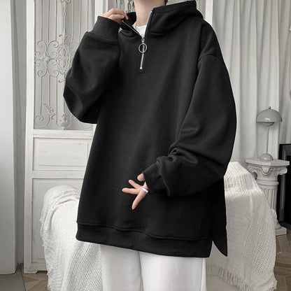 maoxiangshop Turtleneck Hoodie Zipper Pullovers Streetwear Hip Hop Hooded Sweatshirt Men Clothing Korean Couples Harajuku Coat
