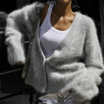 maoxiangshop  -  Women's Knitted Thick Cashmere Wool Cardigan Chic V Neck Single Breasted Long Sleeve Sweater Fall Winter Coat Outwear