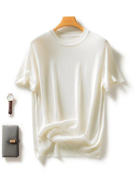maoxiangshop Spring Summer Men's O-neck Wool Knitted T-shirt Smart Casual Basic Sleeveless Pullover Sweater 30% Merino Wool Knitwear Tops