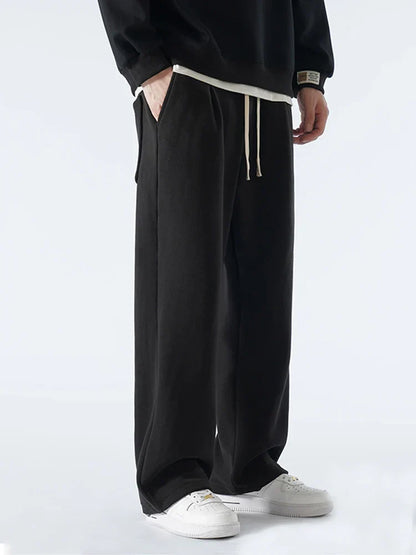 maoxiangshop Winter Thick Fleece Warm Sweatpants Men Streetwear Wide-Leg Straight Loose Track Pants Male Casual Thermal Velvet Trousers