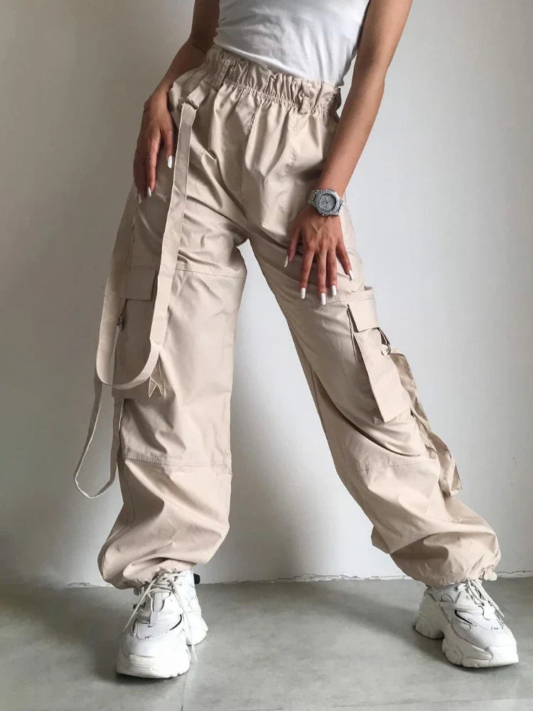 maoxiangshop  -  High Waist Cargo Pants Women Pocket Loose Pink Fashion Baggy Sweatwear Female Autumn Winter Casual Sweatpants Woman