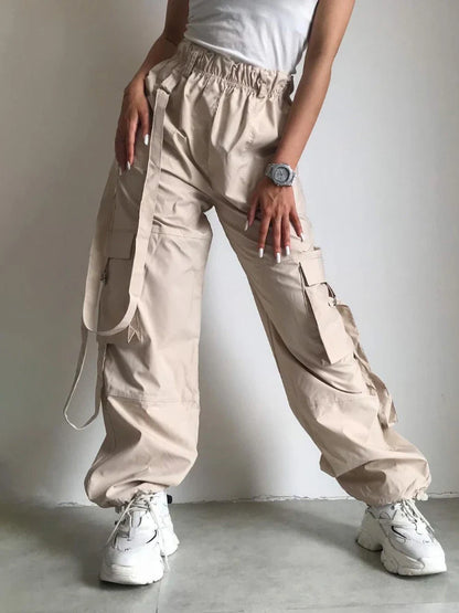 maoxiangshop  -  High Waist Cargo Pants Women Pocket Loose Pink Fashion Baggy Sweatwear Female Autumn Winter Casual Sweatpants Woman