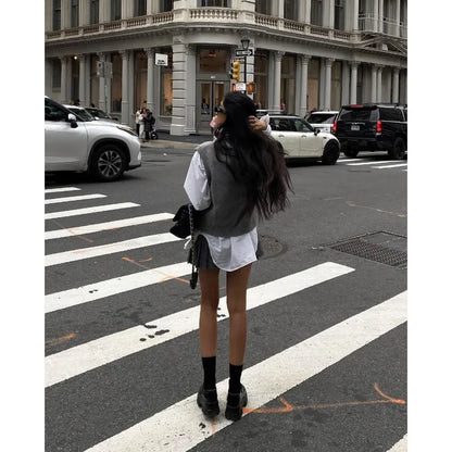 maoxiangshop  -  Autumn and Winter New Pullover Sweater College Style V-neck Layered Loose Sleeveless Knitted Vest Vest Women's Clothing