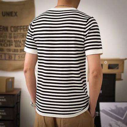 maoxiangshop Striped T-shirts Men Panelled Leisure American Style High Street Cozy Daily Versatile Hipster Classic Outdoor Summer Breathable